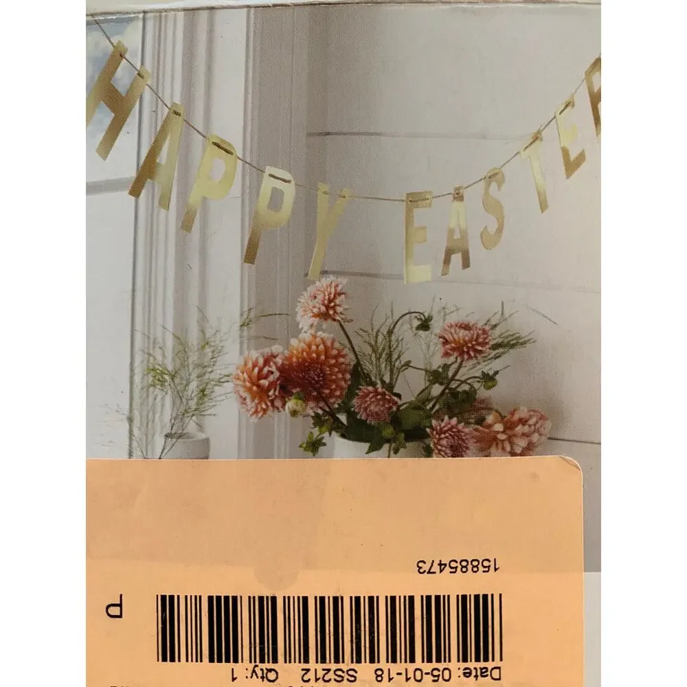 HAPPY EASTER Banner 4” Letters Shiny Gold Letter‎ Garland on Cord UNUSED